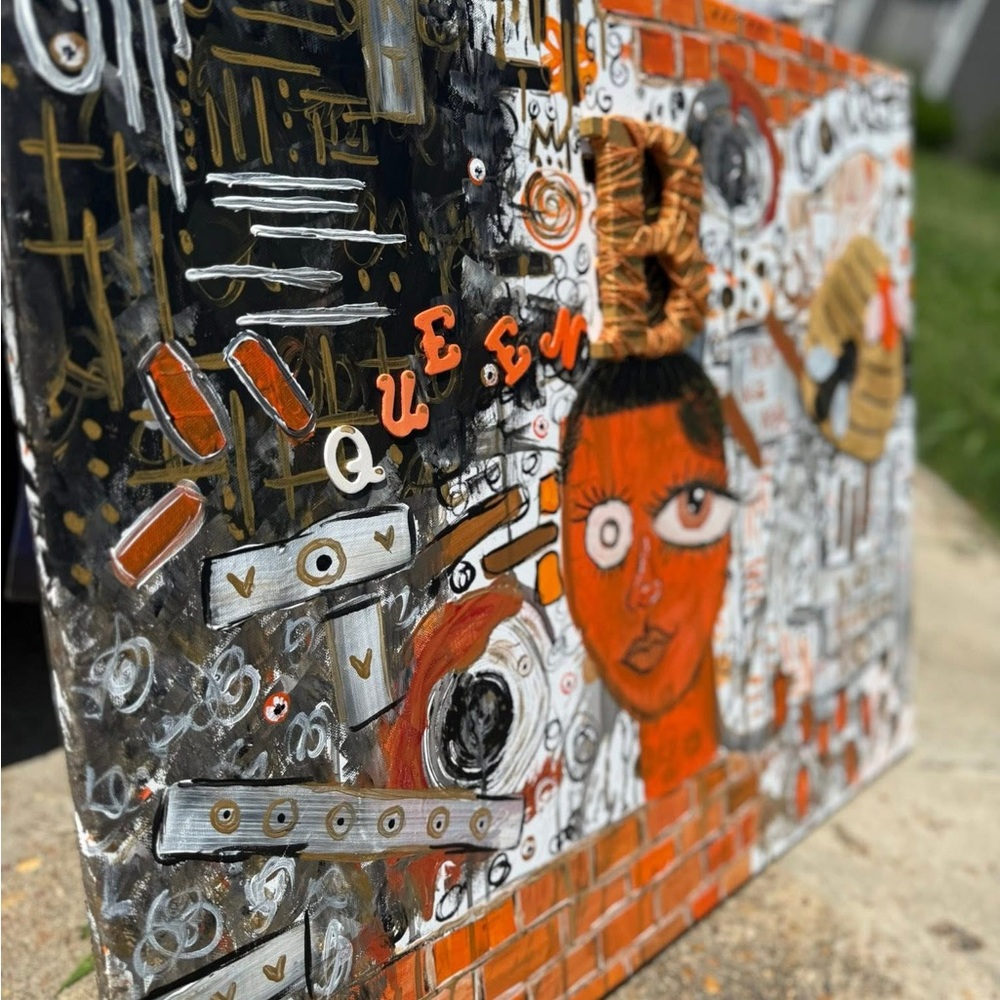 Urban Graffiti Mixed Media Art with Orange and Black